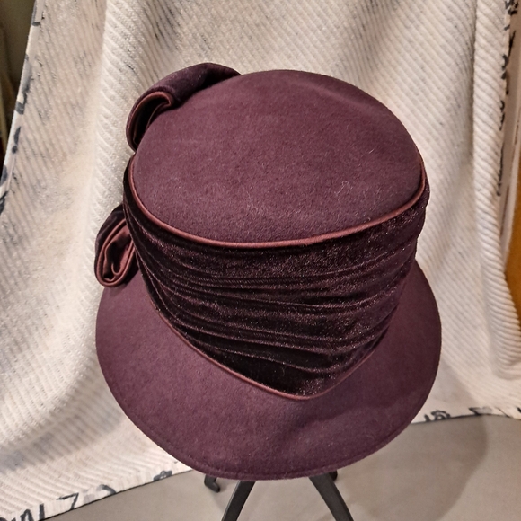 Betmar Wool And Velvet Cloche Hat in Rich Purple - Picture 4 of 7